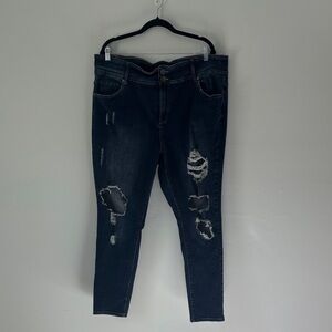 City Chic Dark Blue Distressed Ankle Jeans